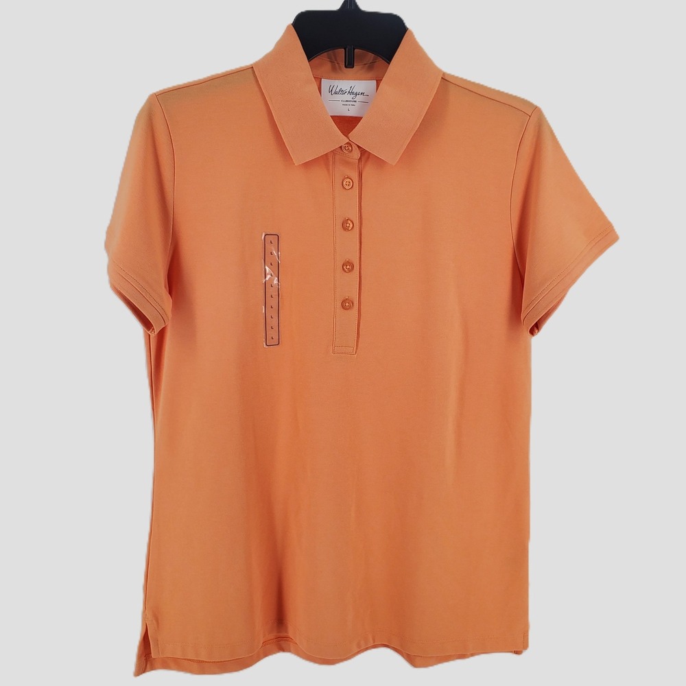 Walter Hagen Women L Clubhouse‎ Classic Polo Shirt Fresh Orange Moisture Wicking